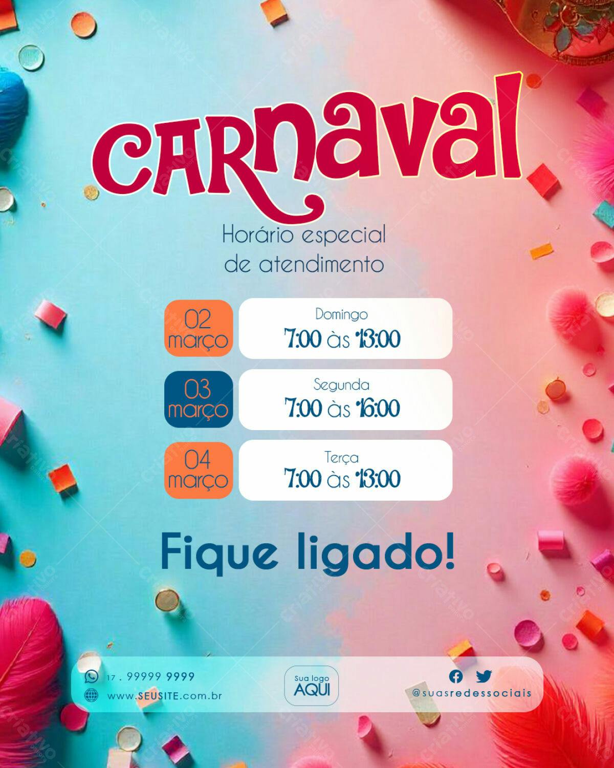 Flyer Carnaval Horário Especial PSD Editável