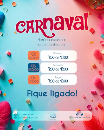 Flyer Carnaval Horário Especial PSD Editável