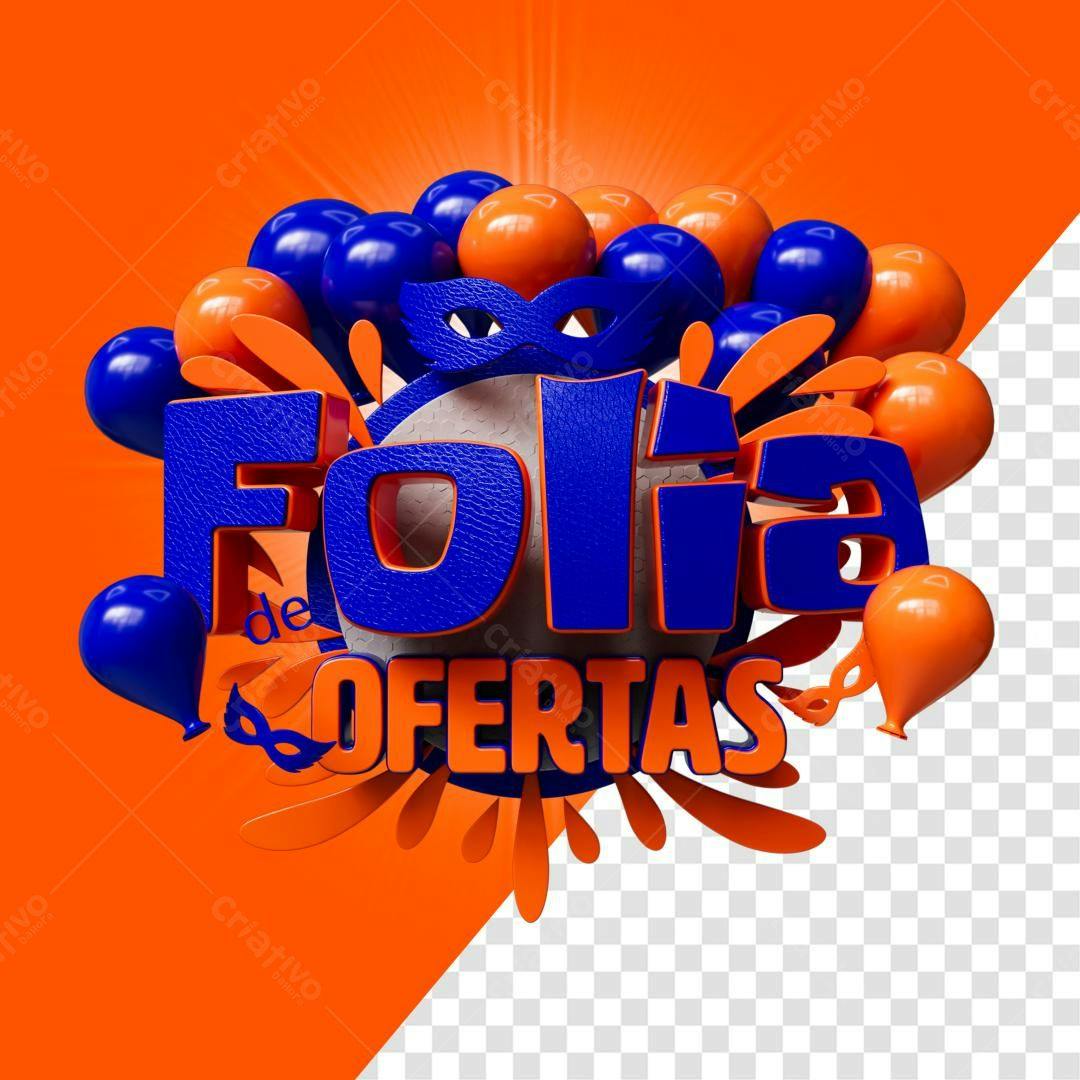Selo 3D promocional azul e laranja com balões