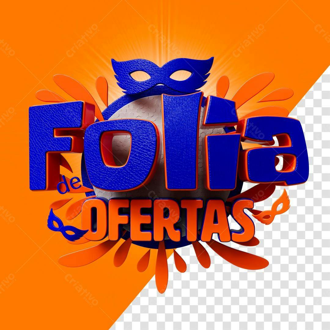Selo 3D promocional azul e laranja carnavalesco