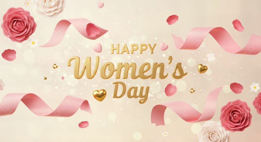 Feliz Dia da Mulher Rosas e Fitas