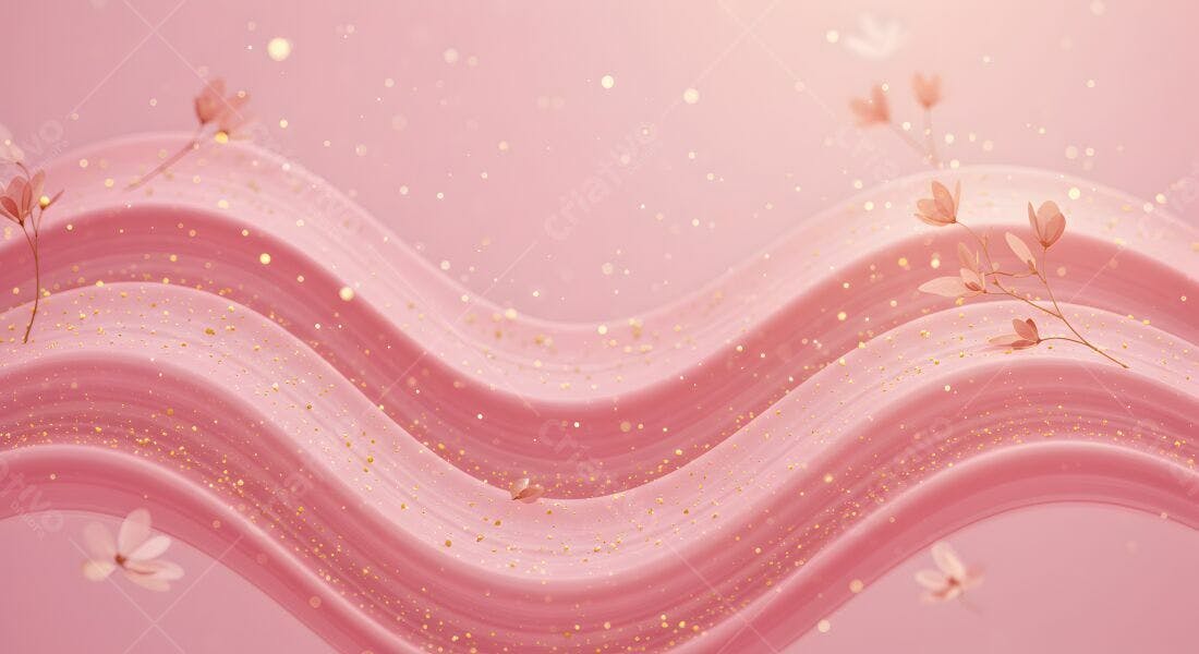 Ondas Rosa com Detalhes Dourados e Flores