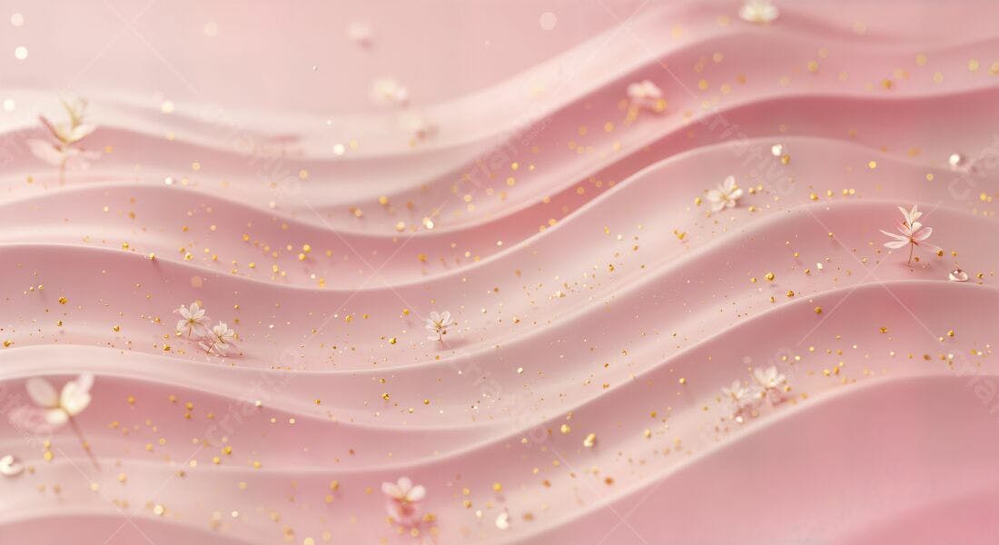 Flores Rosa e Glitter Dourado em Ondas