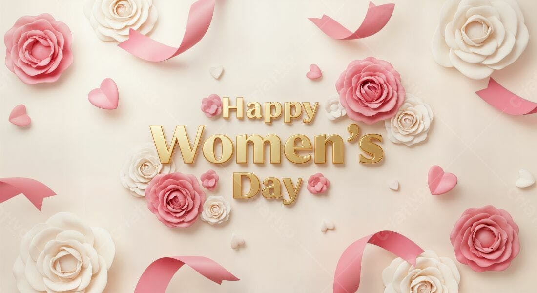 Feliz Dia da Mulher Rosas e Laços