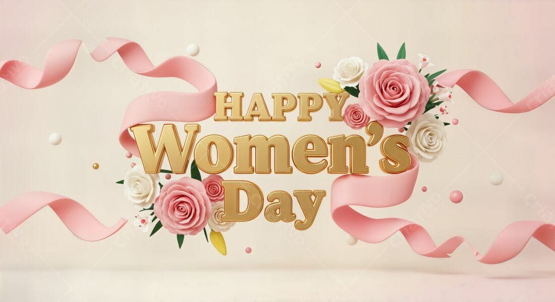 Feliz Dia da Mulher Rosas Douradas