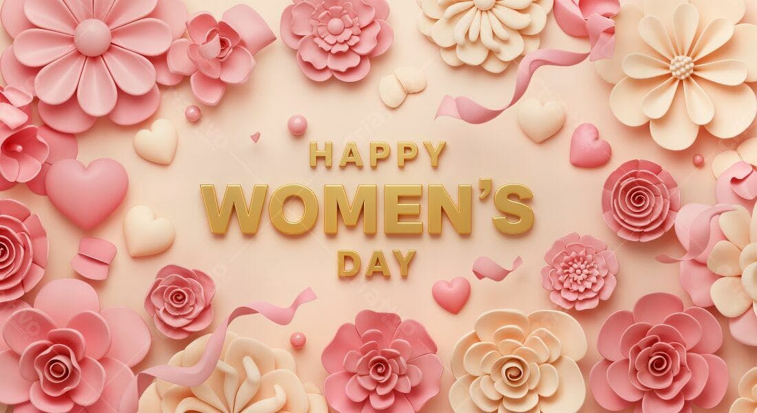 Flores e corações Dia Internacional da Mulher