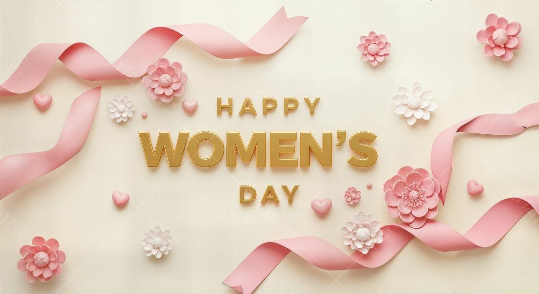 Feliz Dia das Mulheres Flores Rosa e Dourado