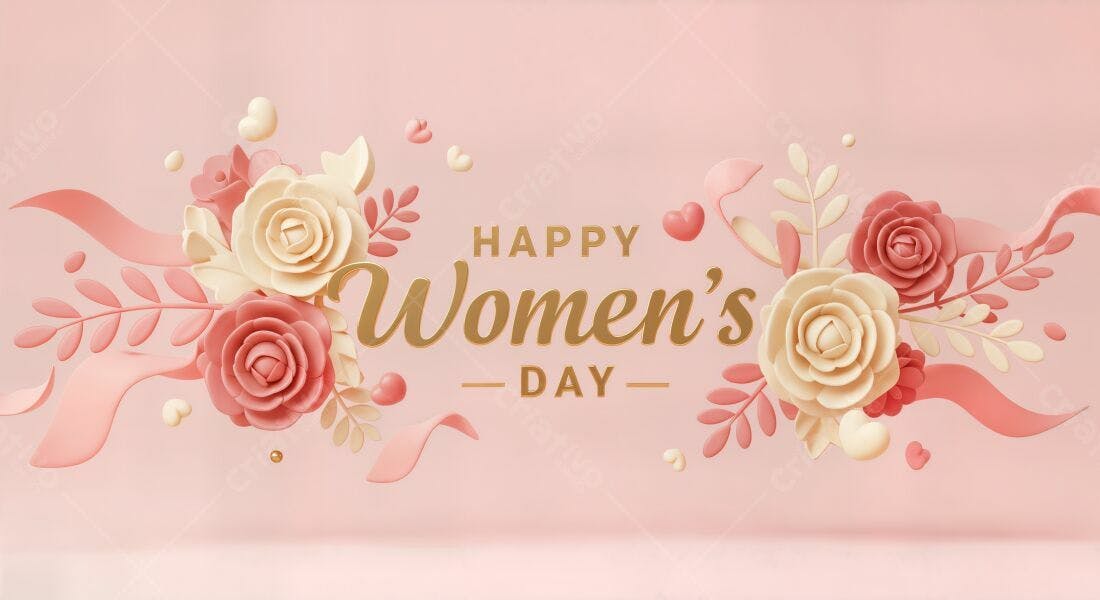 Dia Internacional da Mulher Rosas e fitas