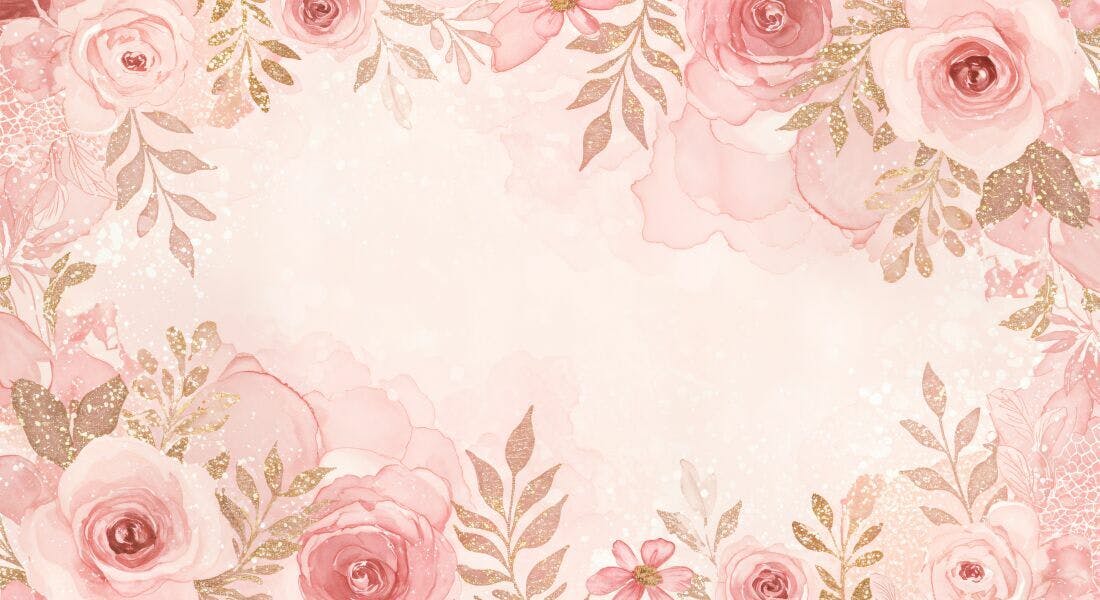 Flores Rosa e Dourado Moldura Romântica