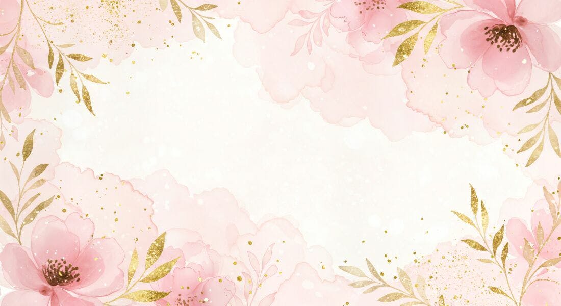 Flores Rosa e Dourado Moldura aquarela