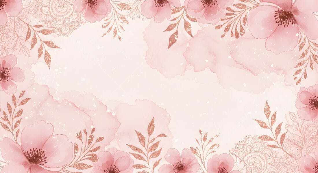 Flores Rosa Gold Moldura aquarela