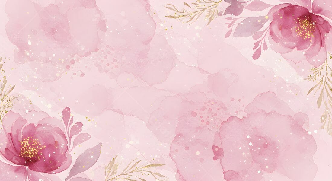 Flores Rosas e Douradas Aquarela romântica