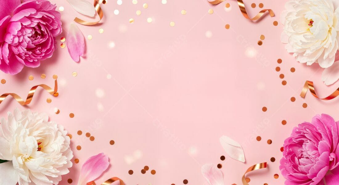Peônias Rosas e Brancas com Confetes Dourados