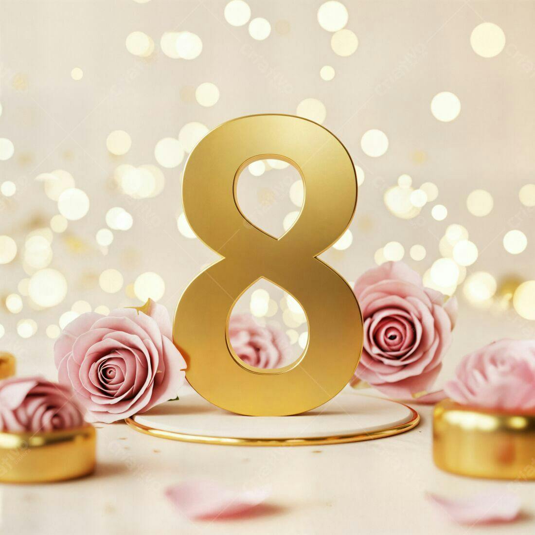 Número 8 dourado com rosas