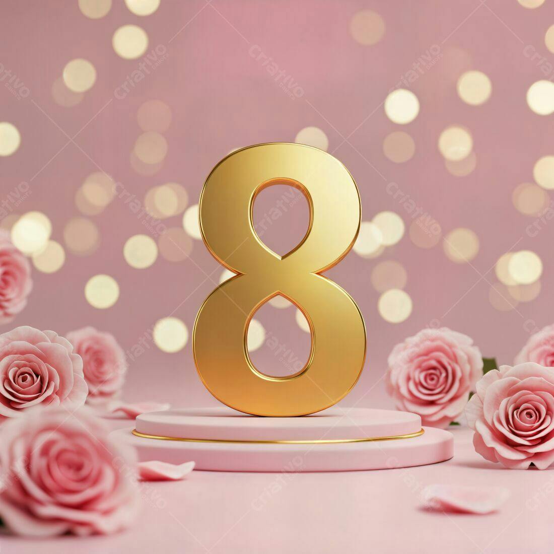 Número 8 dourado com rosas pink