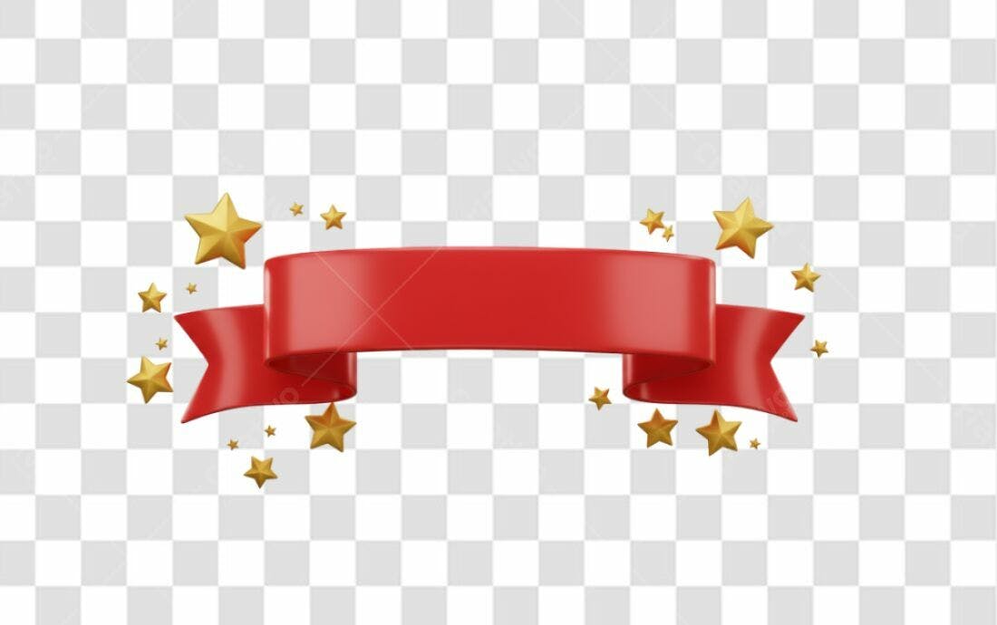 Banner Vermelho Estrelas Douradas PNG com fundo transparente