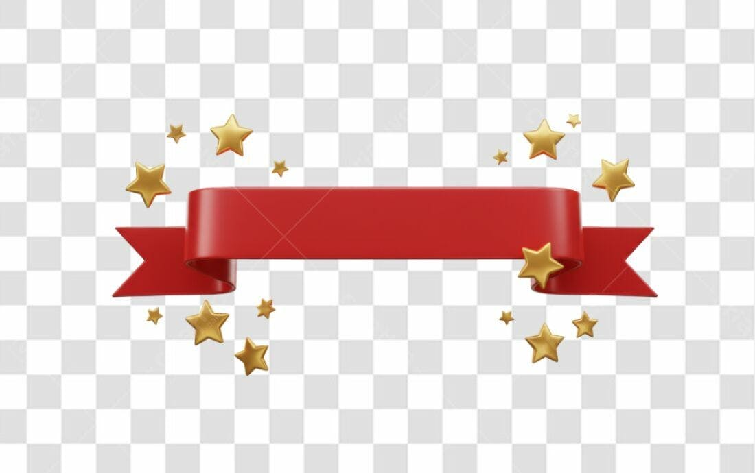 Banner Festa com Fita Vermelha e Estrelas PNG com fundo transparente