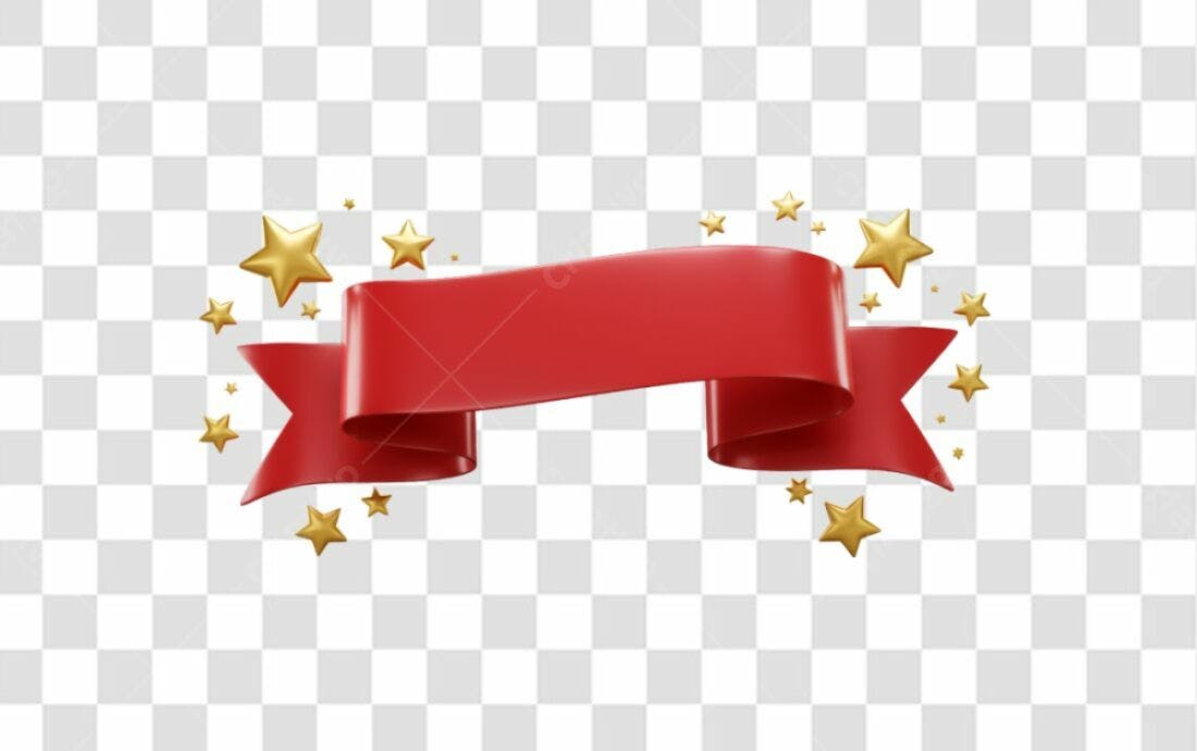 Banner Festa com Fita Vermelha e Estrelas PNG com fundo transparente