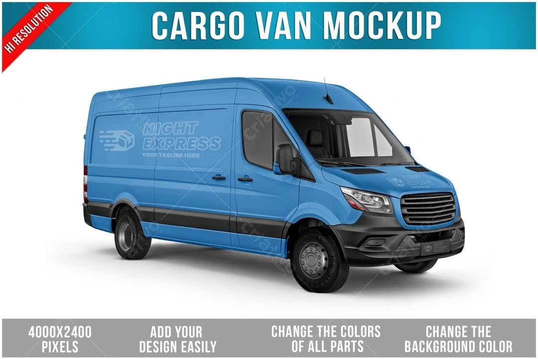 Mockup Realista de Van de Carga Azul