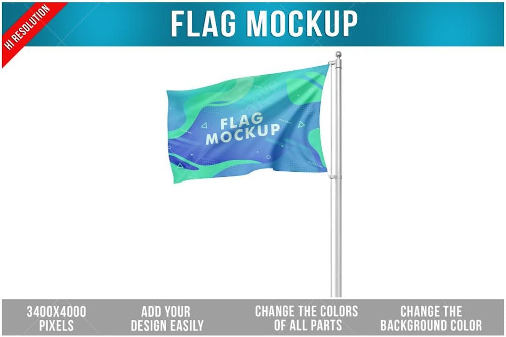 Bandeira Psd Editável Mockup Verde