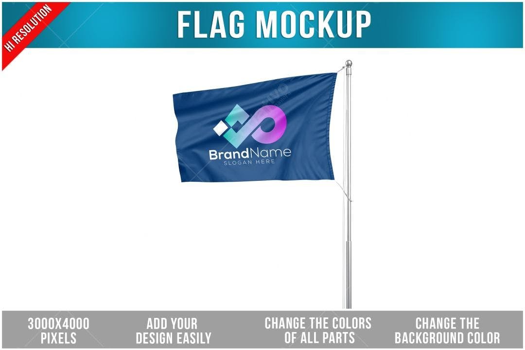 Mockup de Bandeira Azul com Logo Moderna
