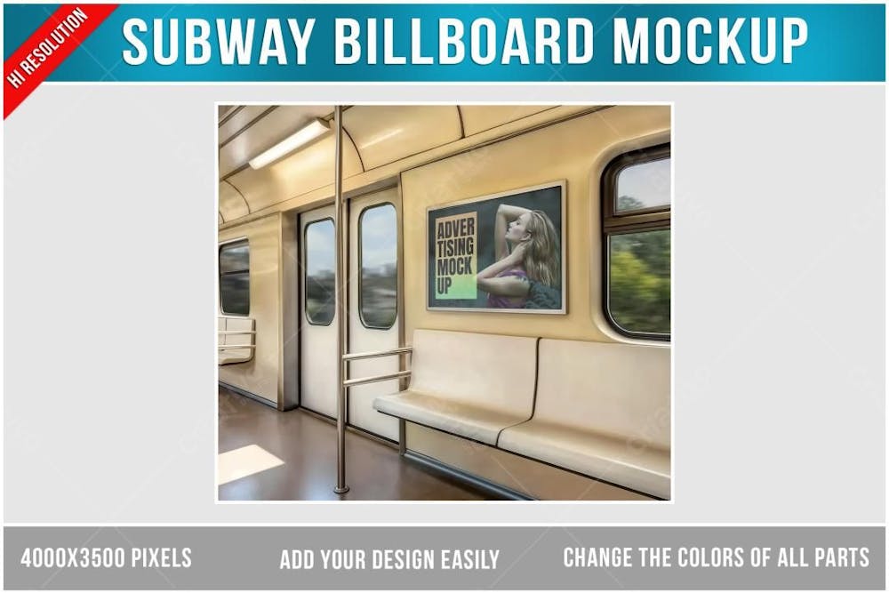 Pôster Publicitário Em Vagão De Metro Mockup Psd Editável