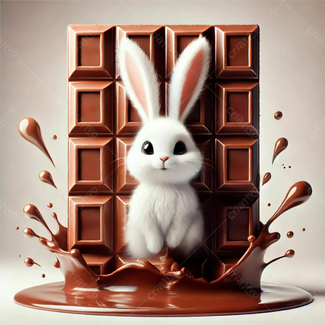 Coelhinho branco em barra de chocolate