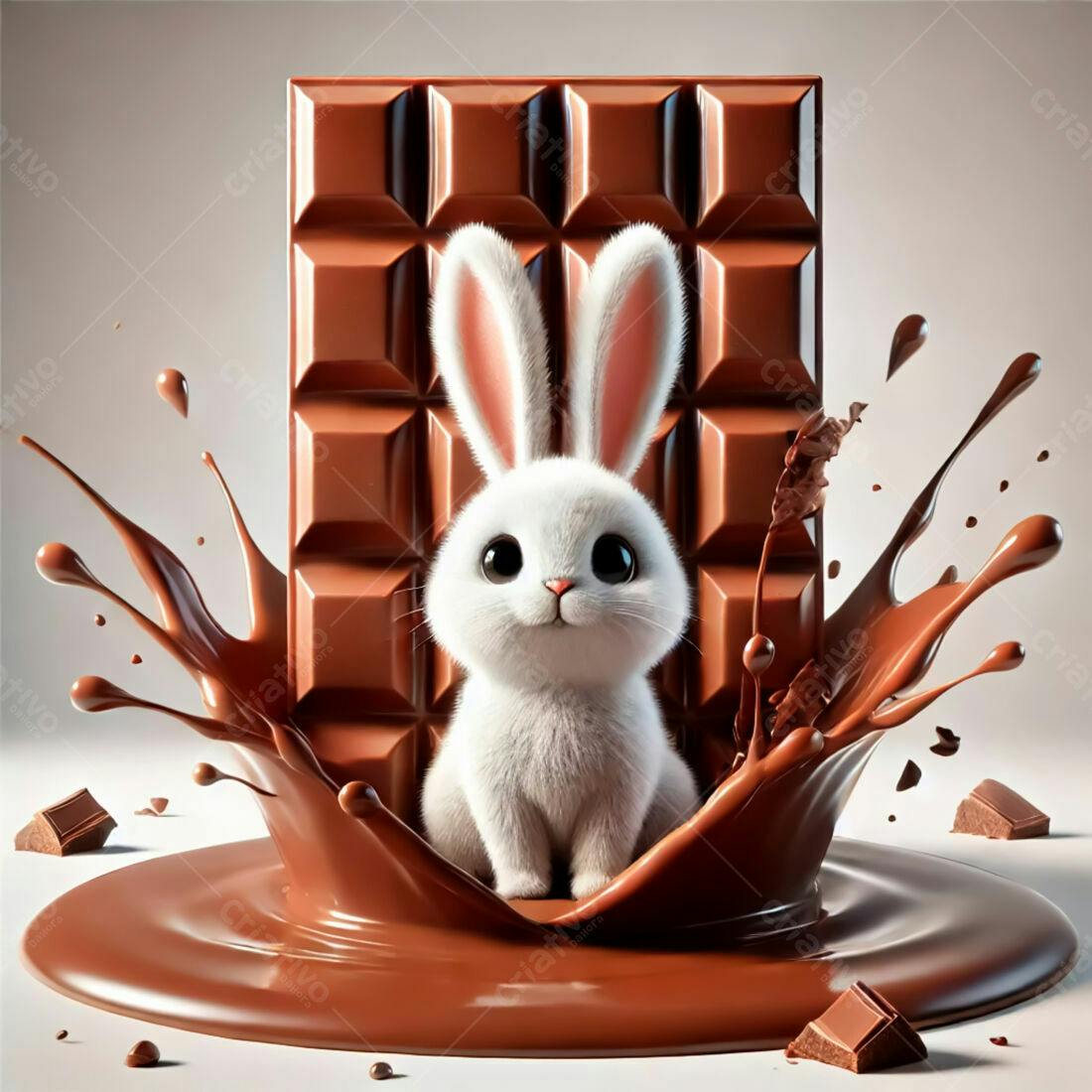 Coelhinho branco em chocolate derretido