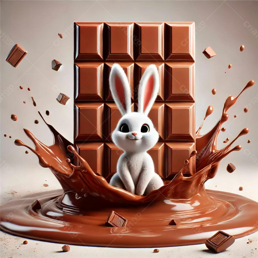 Coelhinho branco em chocolate derretido