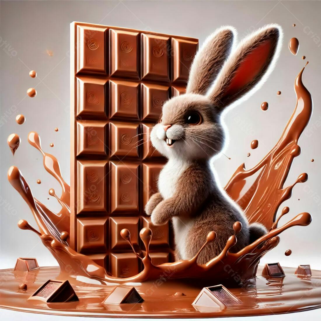 Coelhinho e barra de chocolate derretido