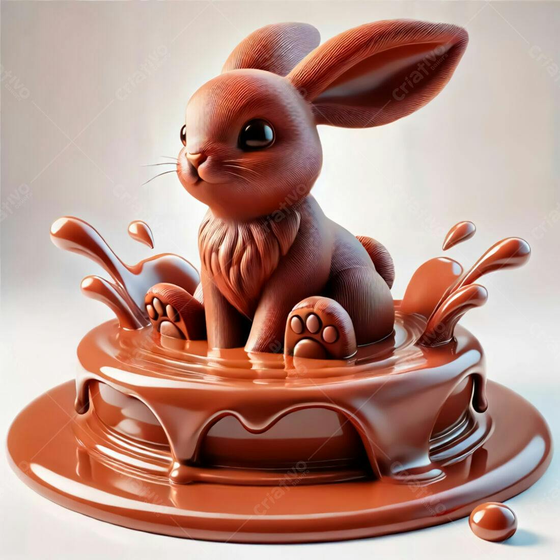 Coelhinho de chocolate em poça de chocolate
