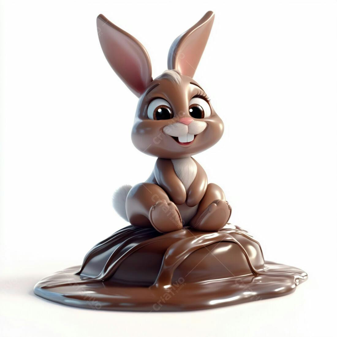 Coelhinho de chocolate sentado em ovo de Páscoa