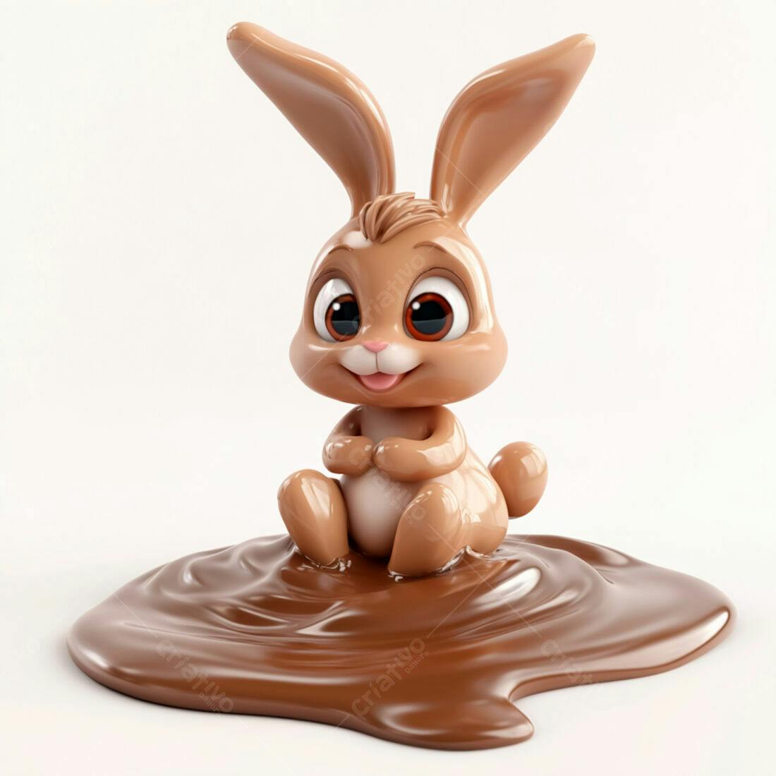 Coelho de chocolate em poça de chocolate