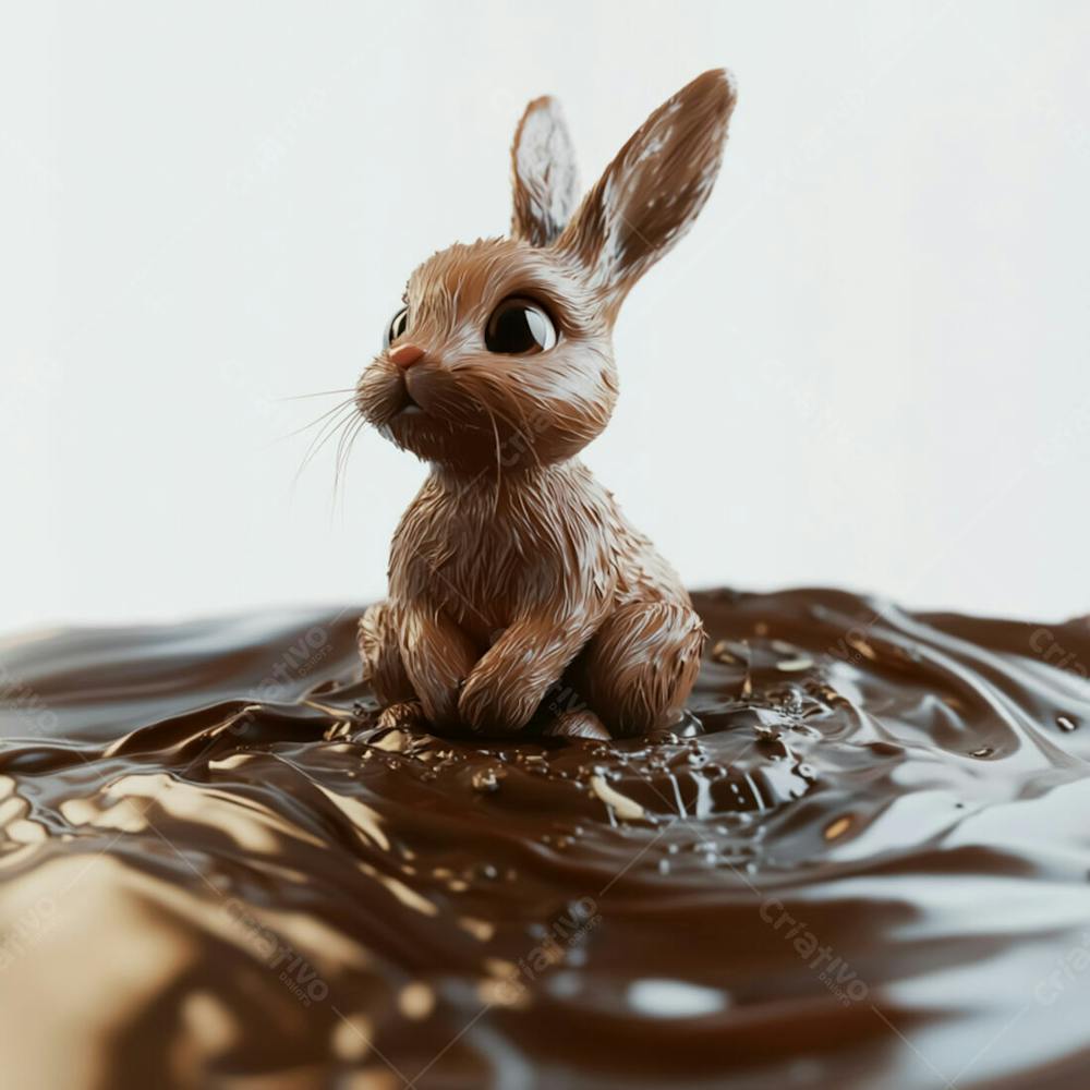 Coelhinho De Chocolate Em Uma Poça De Chocolate Ao Leite