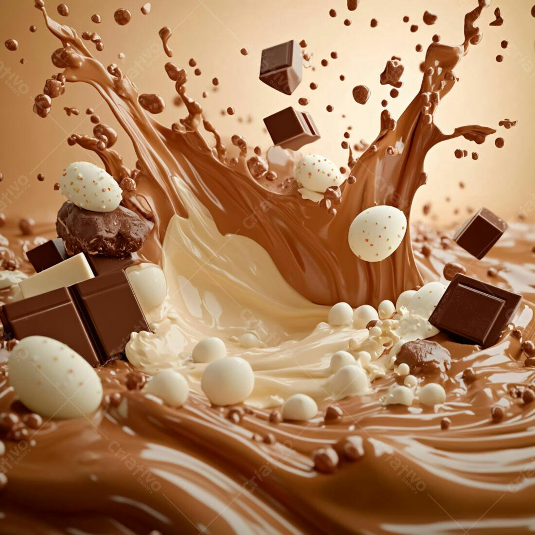Chocolate derretendo com doces e ovos