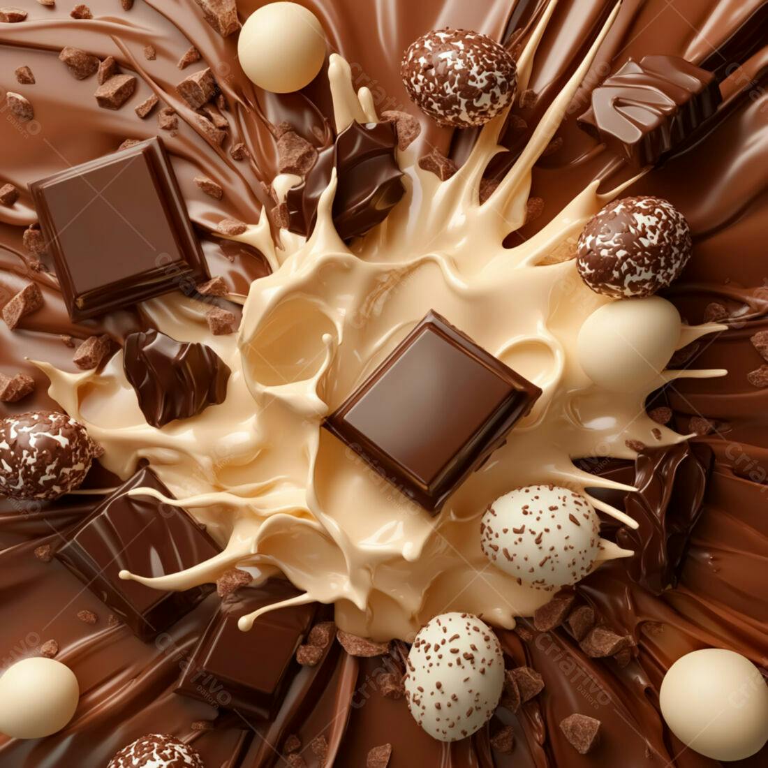 Chocolate derretido com barras e bombons