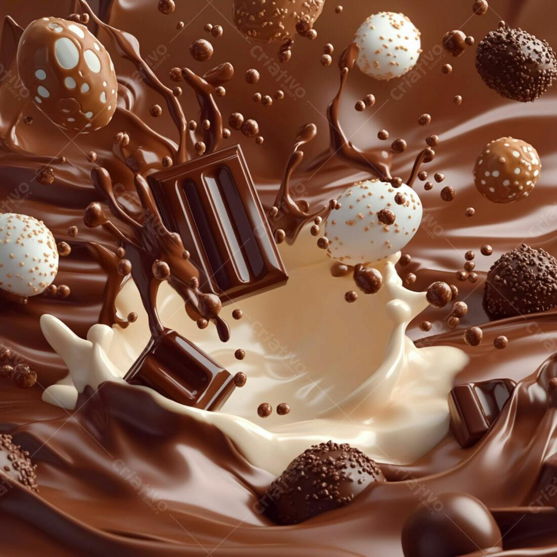 Chocolate derretendo com doces diversos