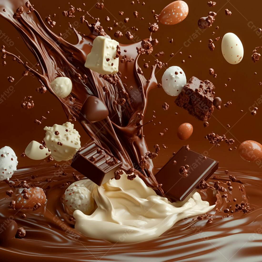 Chocolates e Doces em Explosão de Chocolate
