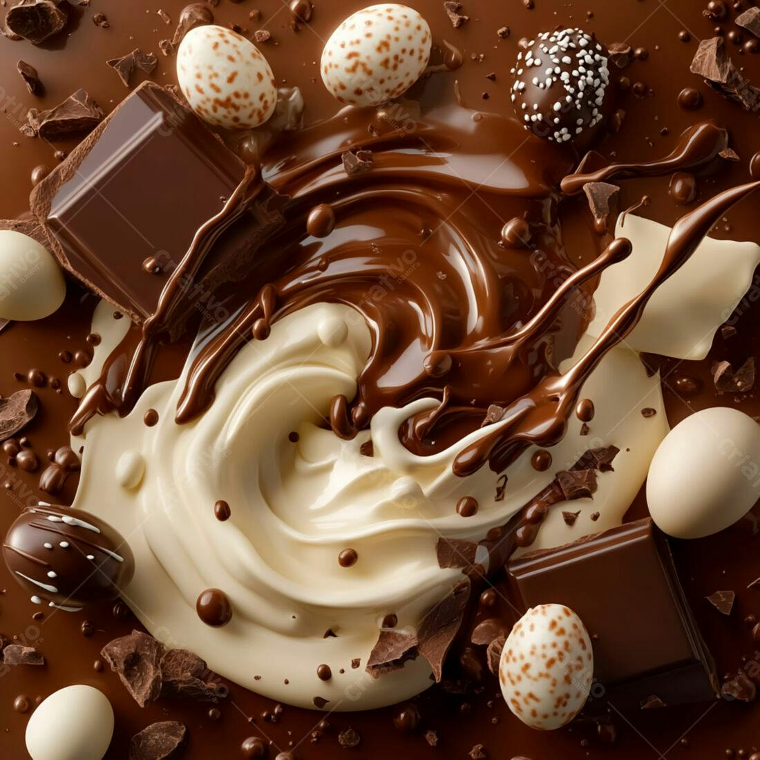 Chocolate derretido com ovos e pedaços