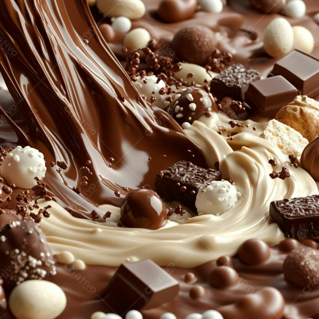 Chocolate derretendo com doces diversos