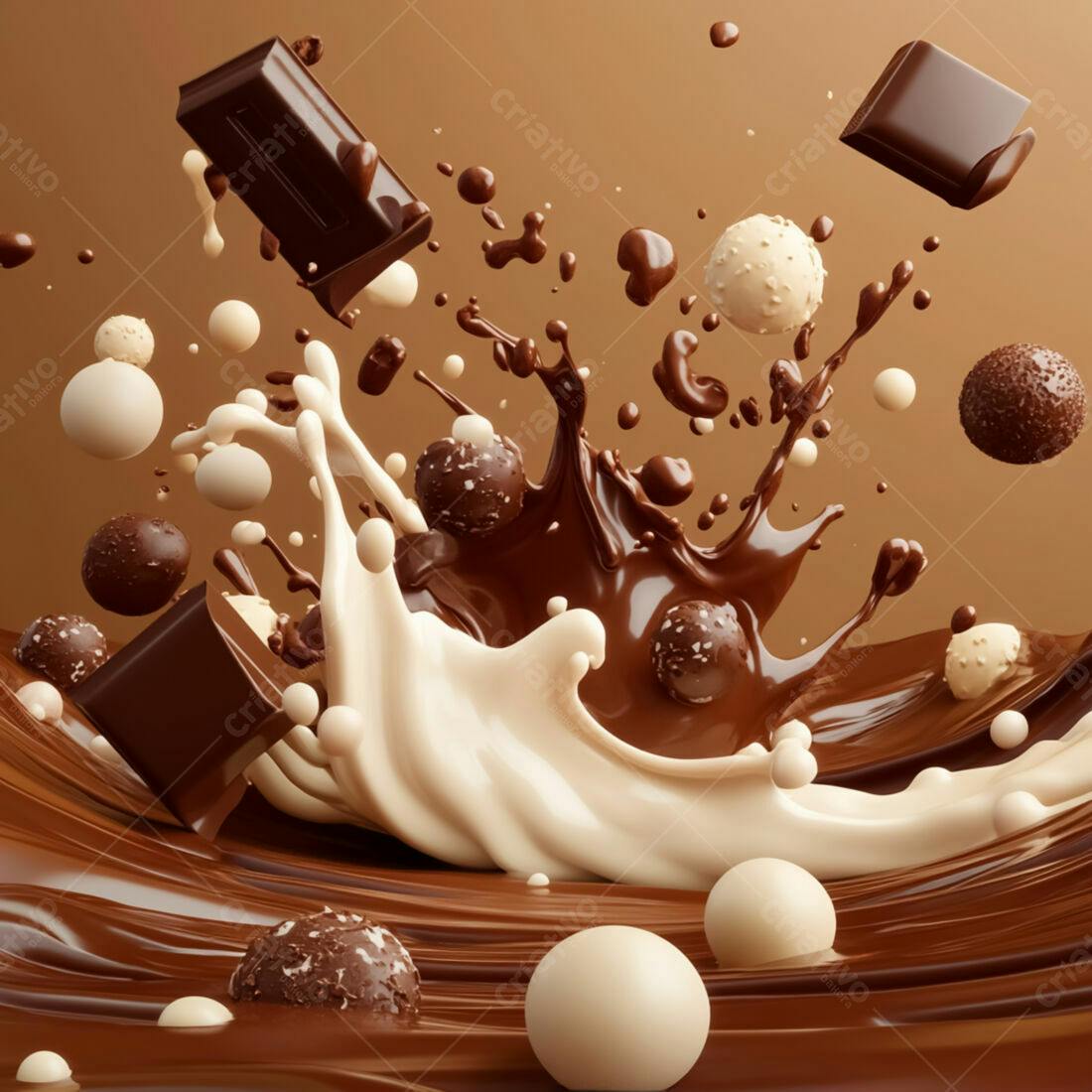 Chocolate derretido com bombons e barras