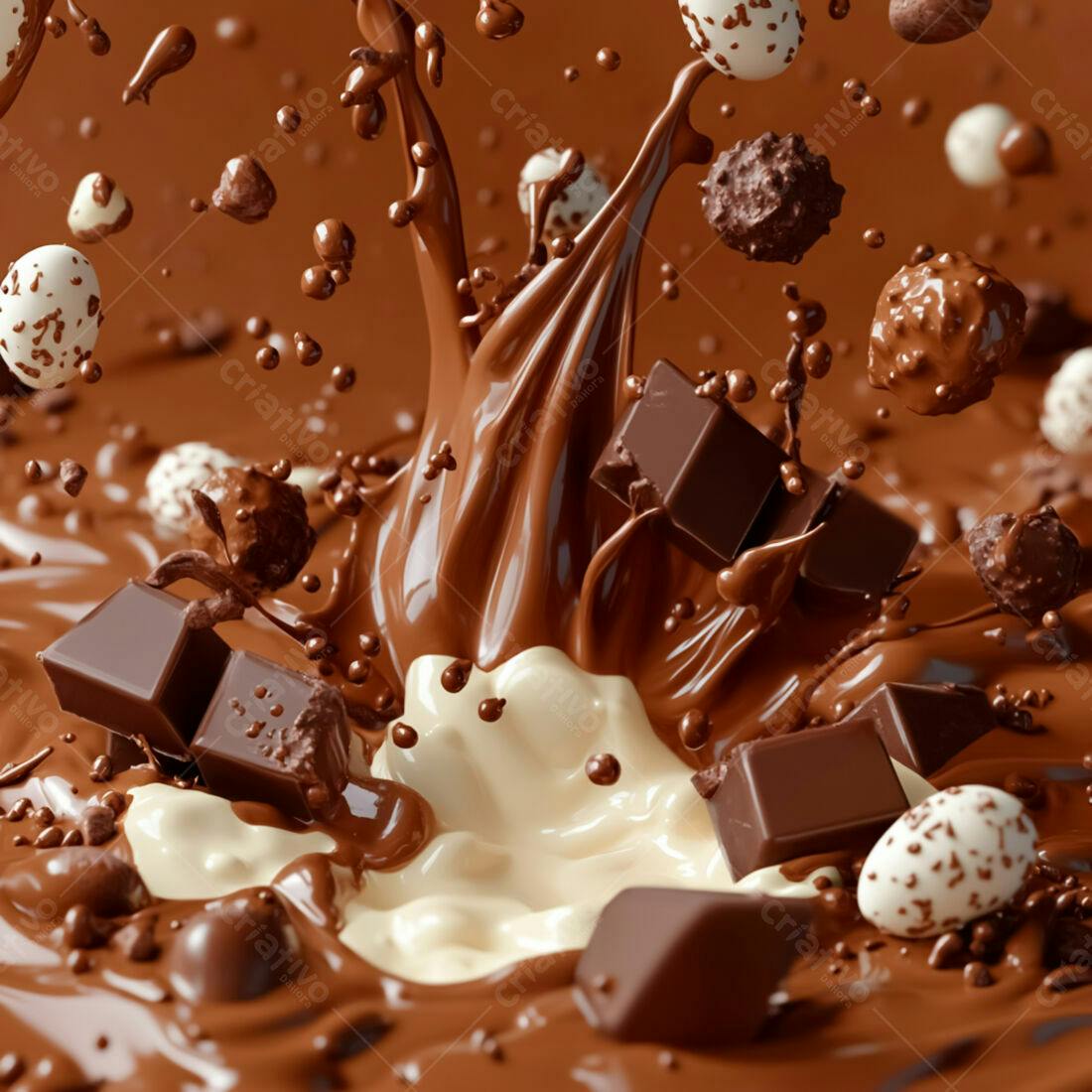 Chocolate derretendo com doces e pedaços