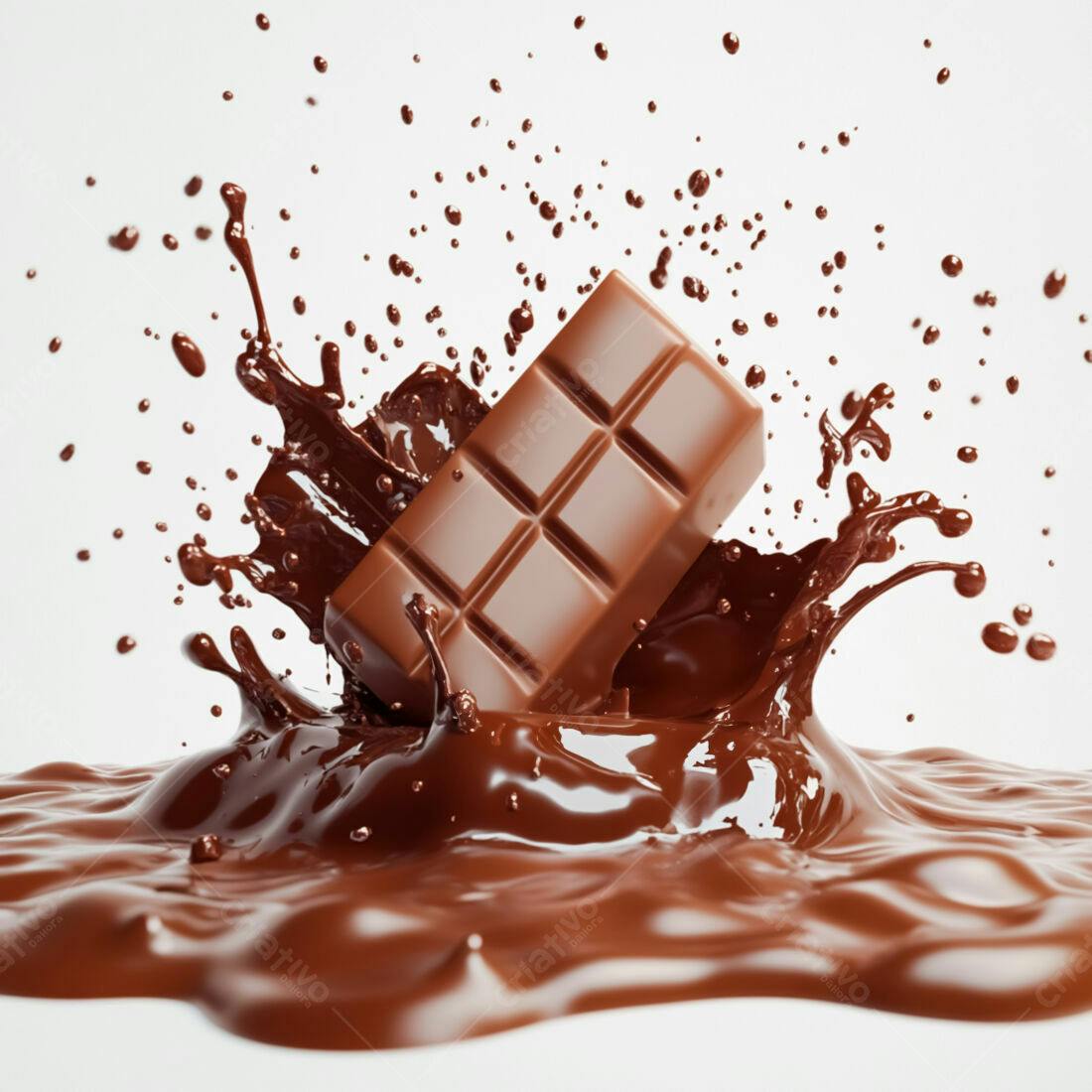 Barra de chocolate caindo em chocolate derretido