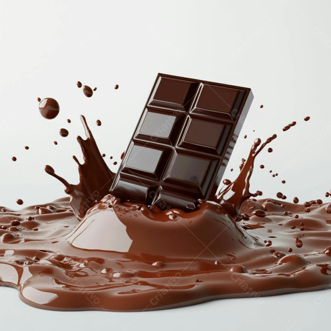 Barra de chocolate caindo em chocolate derretido