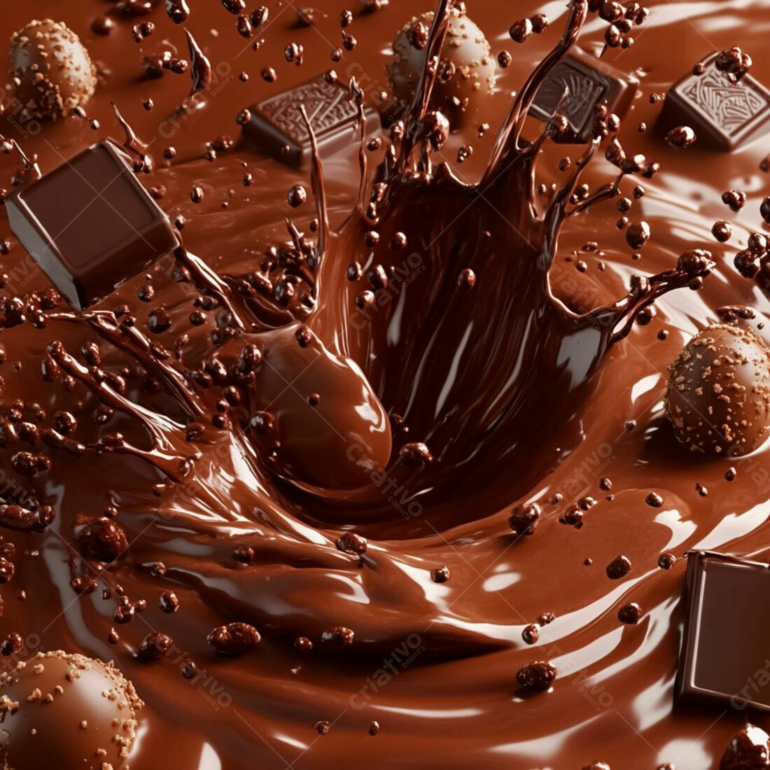Chocolate derretendo com bombons e lascas