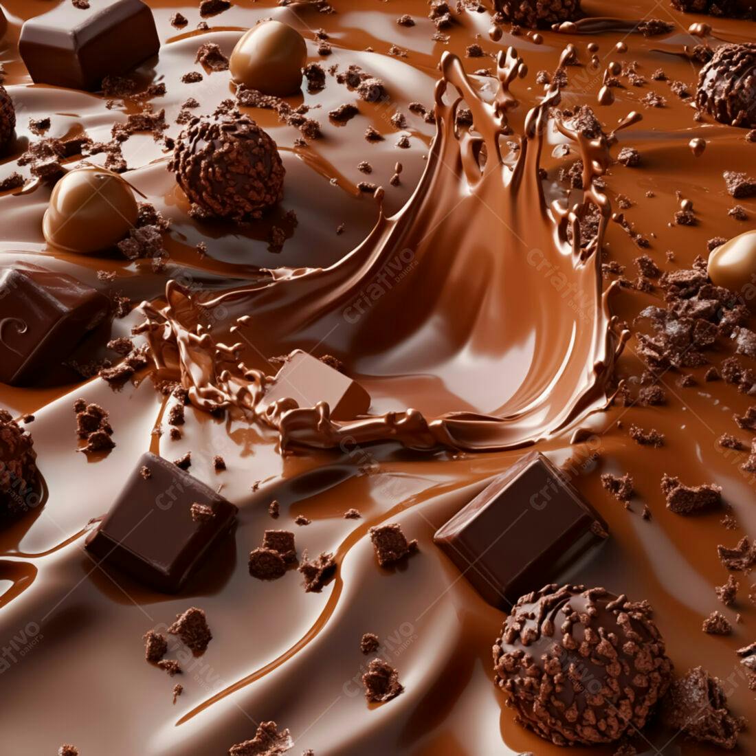Chocolate derretido com bombons e pedaços