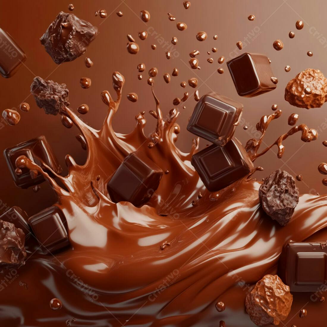 Gotas de chocolate caindo em calda marrom