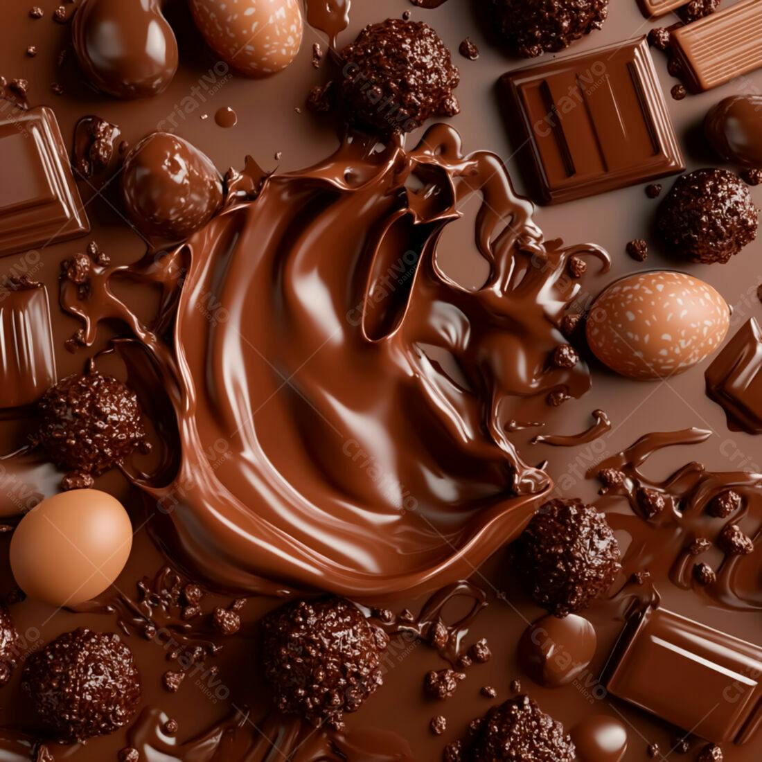 Chocolate derretido com doces e barras