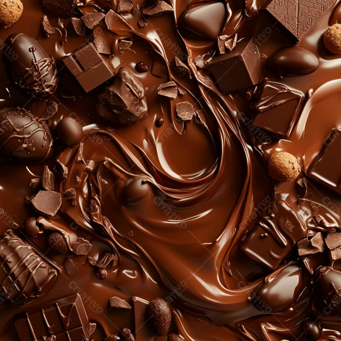 Chocolate derretido com bombons e barras