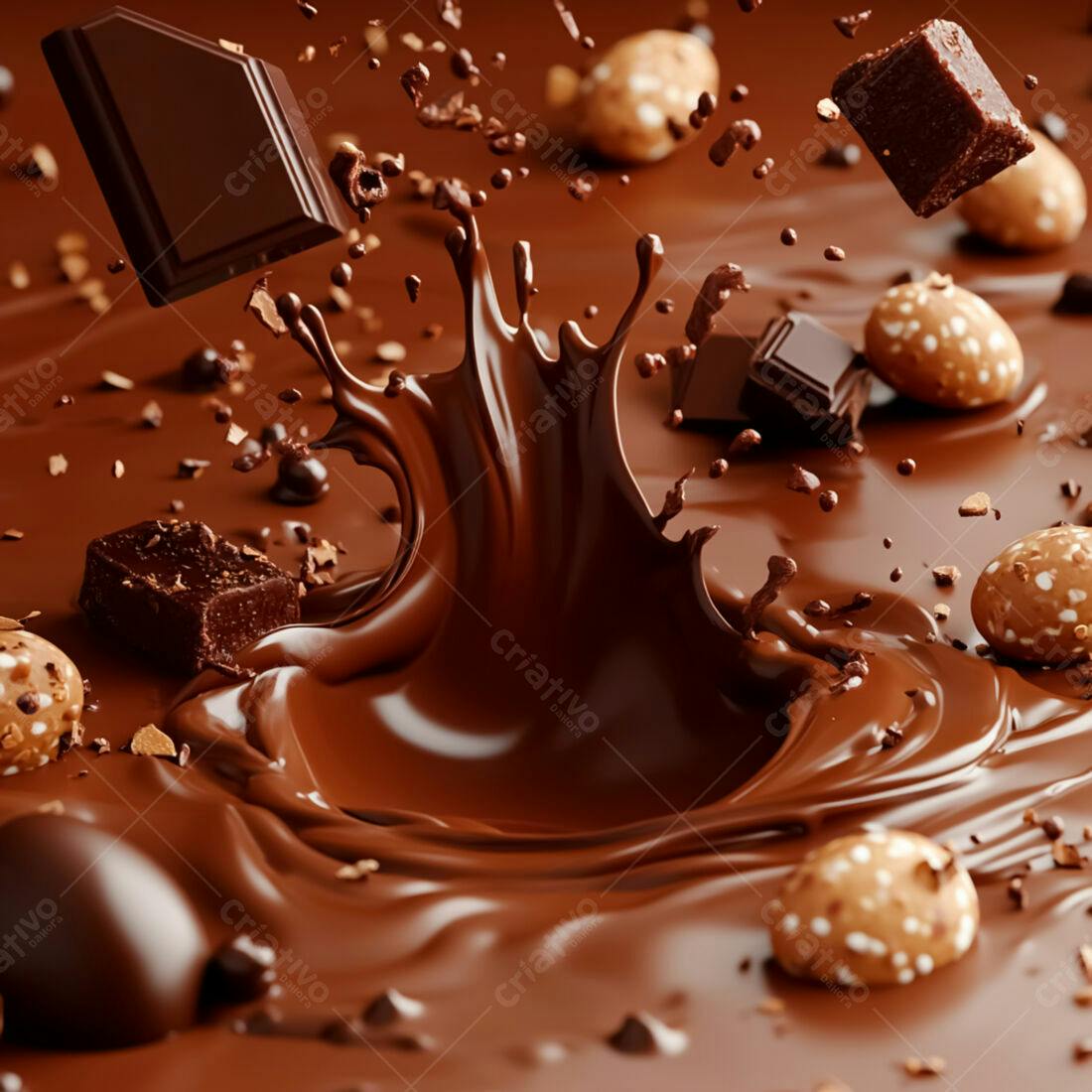 Chocolate derretendo com pedaços e bombons